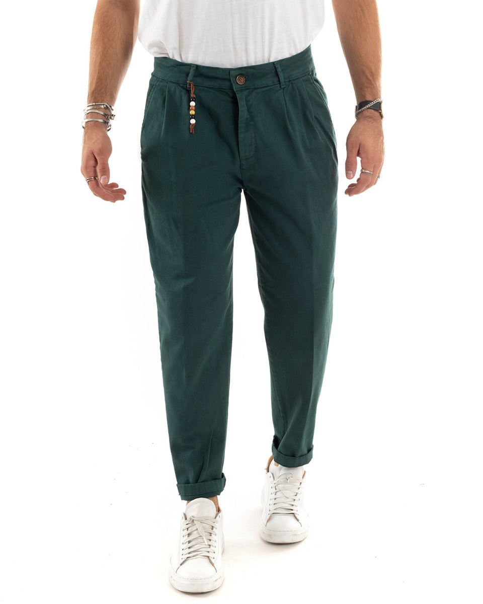 Pantaloni Jeans Uomo Loose Fit Con Pinces Verde Casual GIOSAL-P5537A