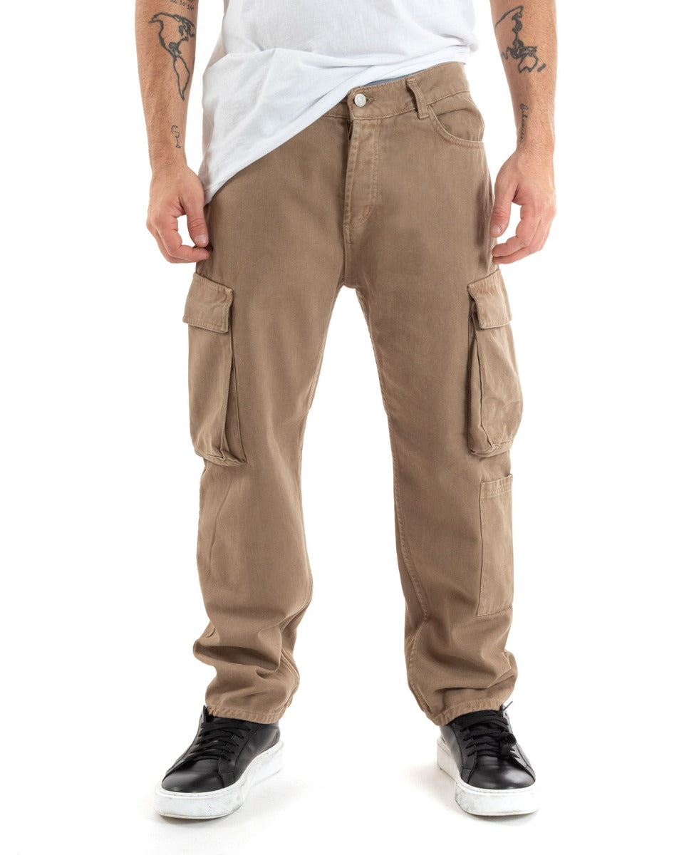 Men's Straight Fit Cargo Jeans Pants Camel Five Pockets Casual GIOSAL-P5550A