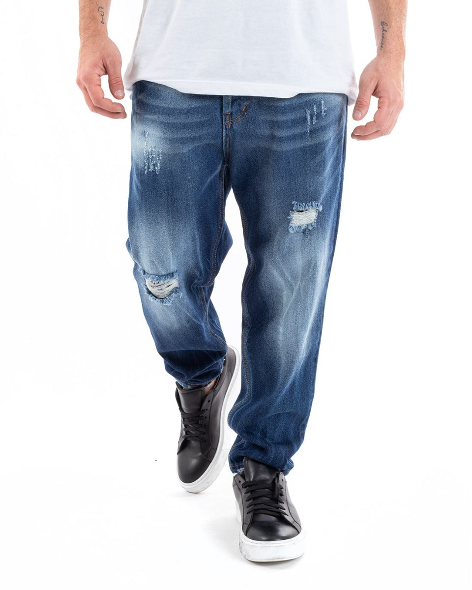 Pantaloni Jeans Uomo Loose Fit Denim Con Rotture Cinque Tasche Casual GIOSAL-P5552A