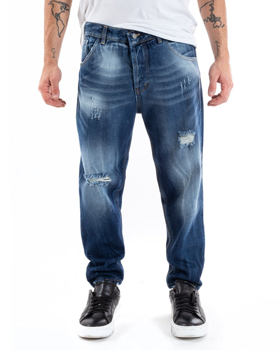 Pantaloni Jeans Uomo Loose Fit Denim Con Rotture Cinque Tasche Casual GIOSAL-P5552A