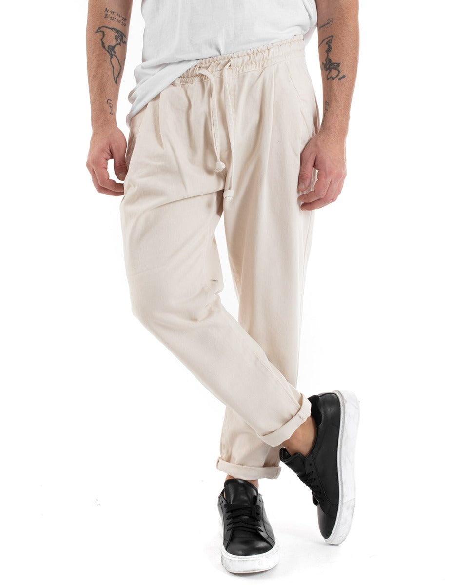 Men's Long Solid Color Cream Elastic Casual Basic Trousers GIOSAL-P5555A