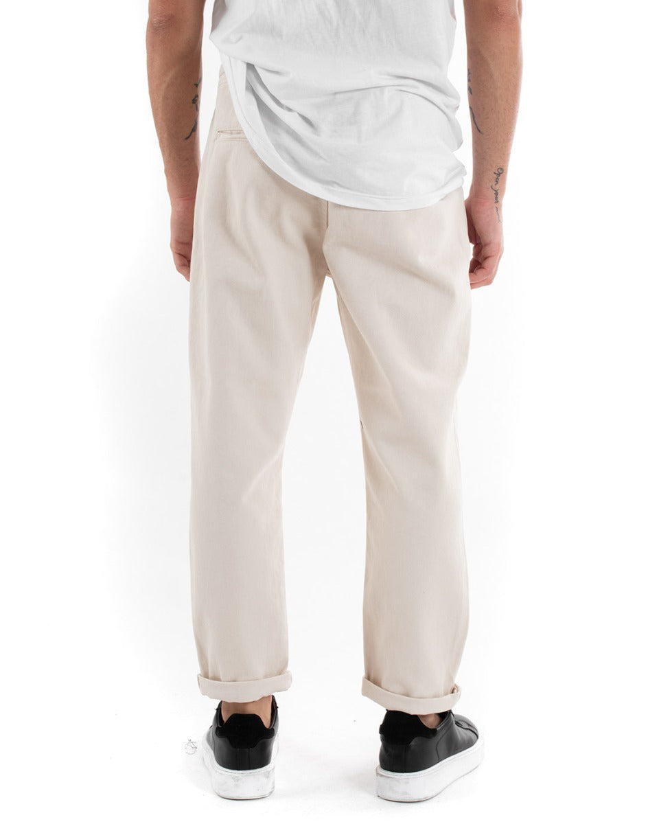 Men's Long Solid Color Cream Elastic Casual Basic Trousers GIOSAL-P5555A