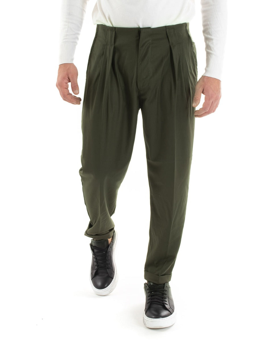 Men's Long Pleated Trousers Classic Solid Color Green America Pocket GIOSAL-P5562A