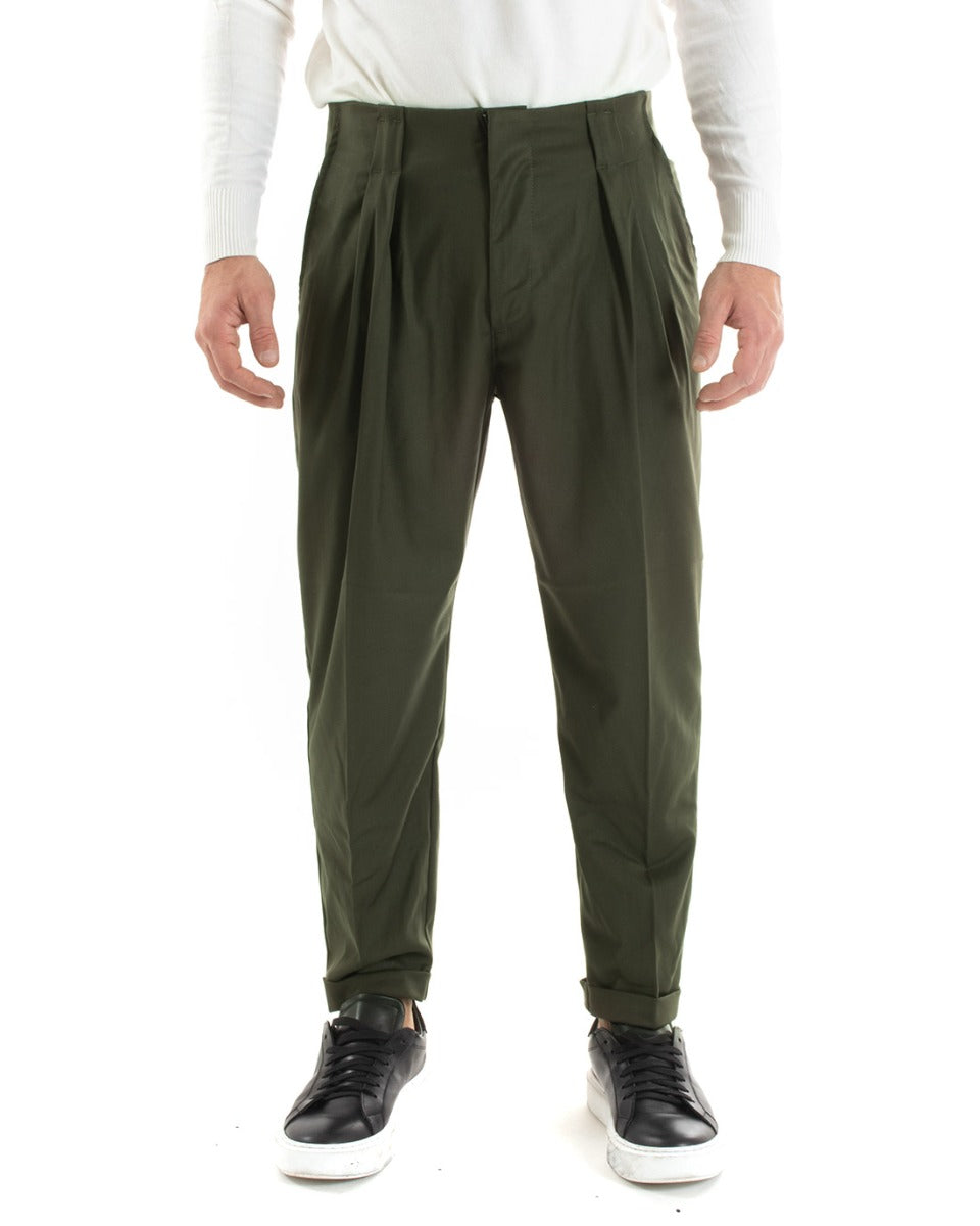 Men's Long Pleated Trousers Classic Solid Color Green America Pocket GIOSAL-P5562A