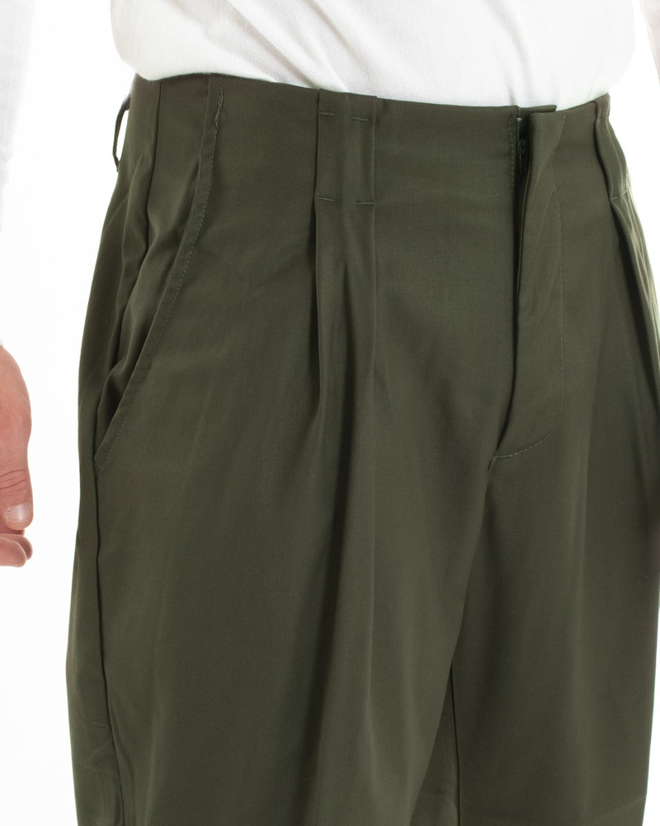 Pantaloni Uomo Lungo Pinces Classico Tinta Unita Verde Tasca America GIOSAL-P5562A