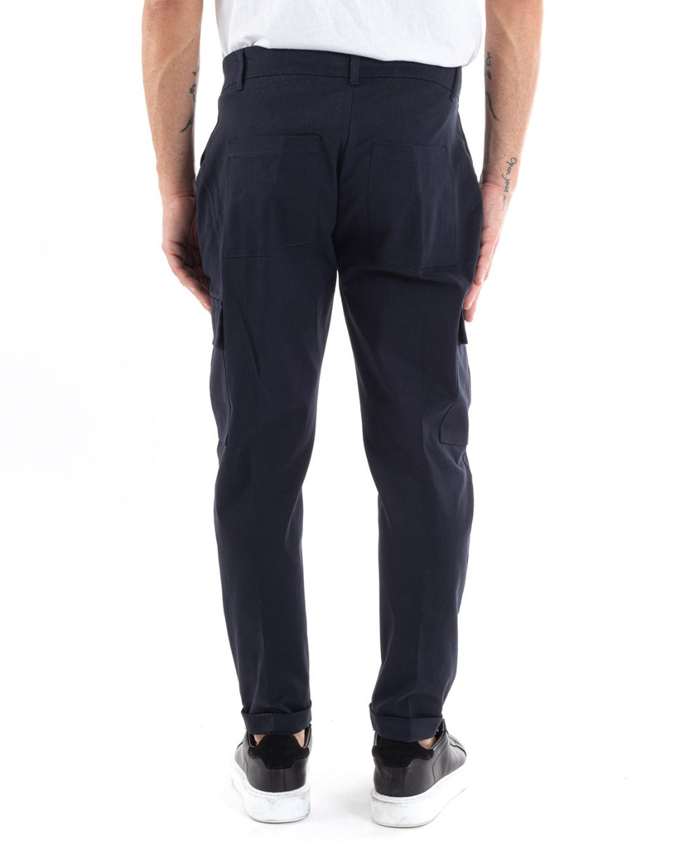 Men's Long Basic Cargo Trousers Solid Color Pockets Blue Casual GIOSAL