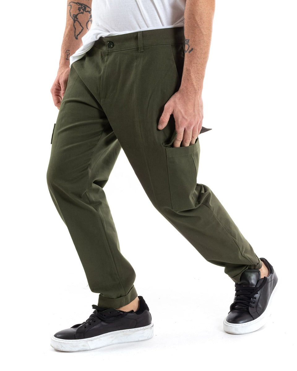 Men's Long Basic Cargo Trousers Solid Color Pockets Green Casual GIOSAL-P5565A
