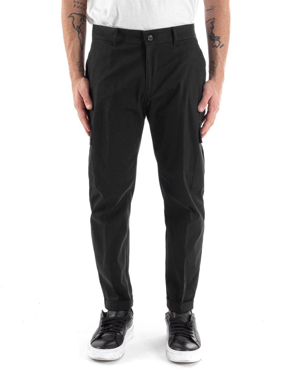 Men's Long Basic Cargo Trousers Solid Color Pockets Black Casual GIOSAL-P5566A