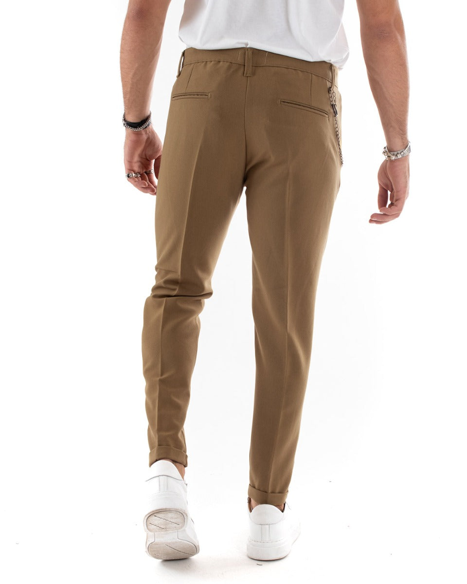 Men's Long Solid Color Camel Trousers America Pocket Akirò Slim Fit GIOSAL-P5569A