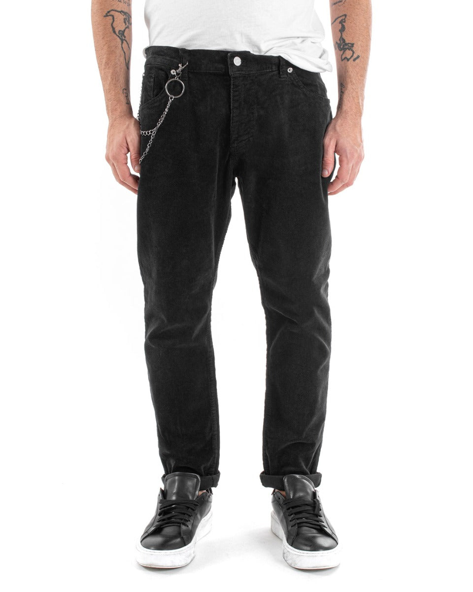 Men's Long Velvet Pants Solid Color Shiny Casual Five Pockets Black GIOSAL-P5572A