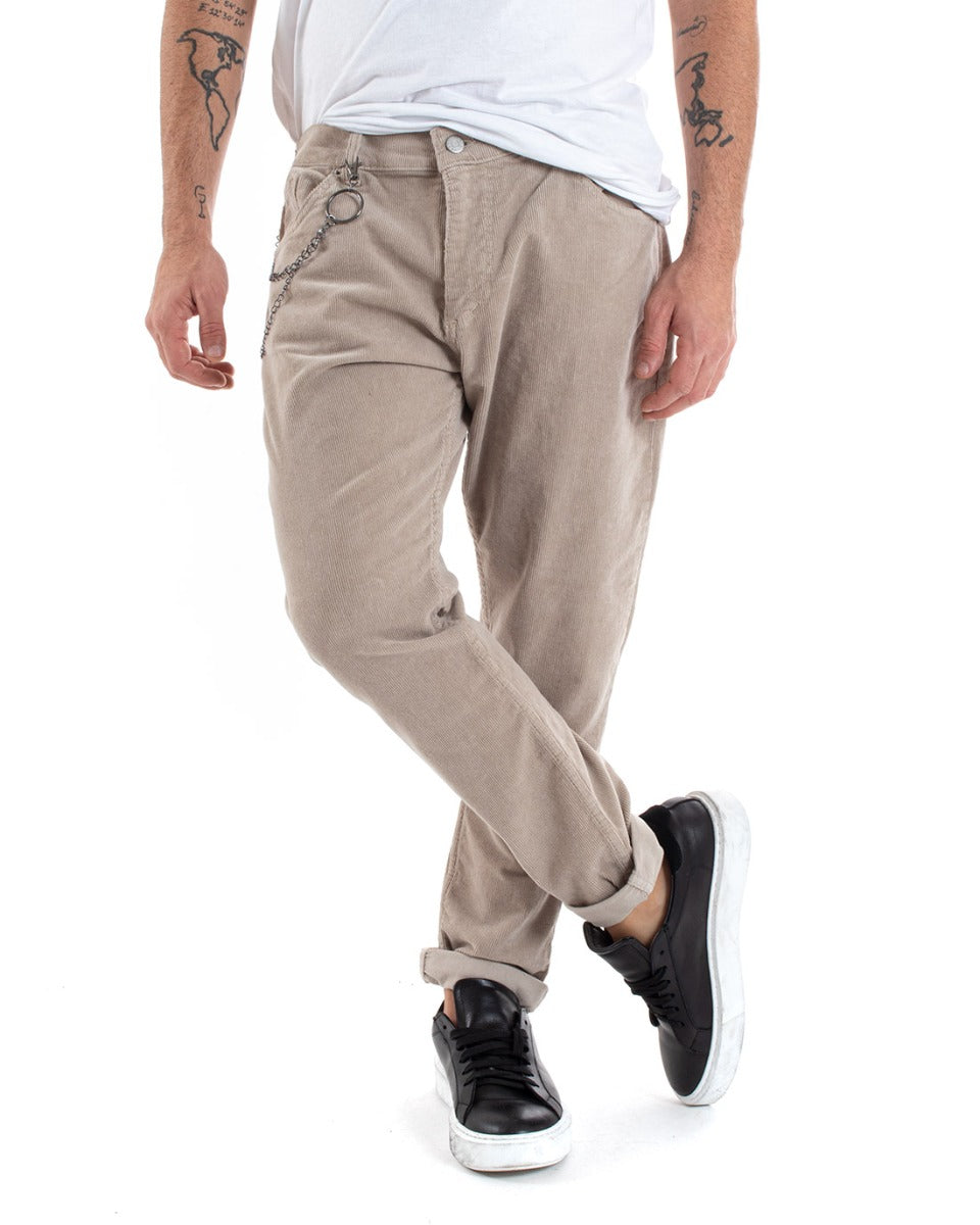 Men's Long Velvet Pants Solid Color Shiny Casual Five Pockets Beige GIOSAL-P5573A