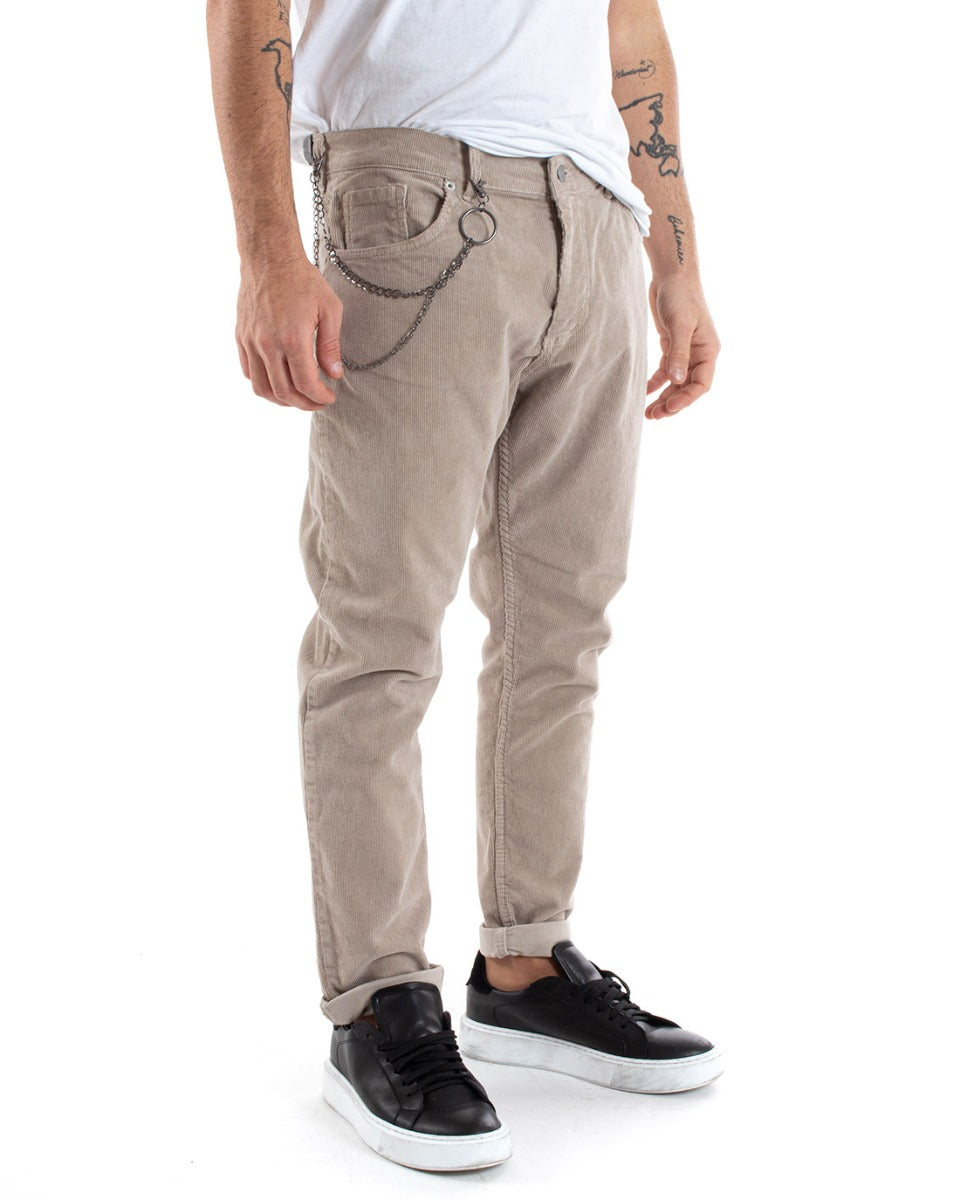 Men's Long Velvet Pants Solid Color Shiny Casual Five Pockets Beige GIOSAL-P5573A