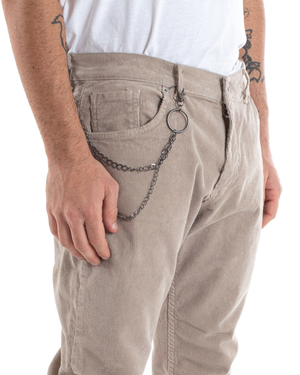 Pantaloni Uomo Cinque Tasche Velluto Millerighe Lucido Casual Beige GIOSAL-P5573A