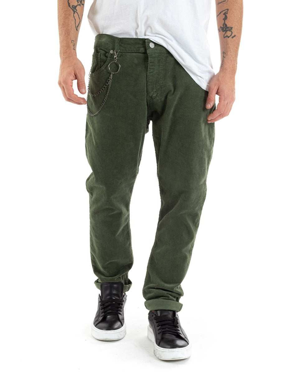 Pantaloni Uomo Cinque Tasche Velluto Millerighe Lucido Casual Verde GIOSAL-P5574A
