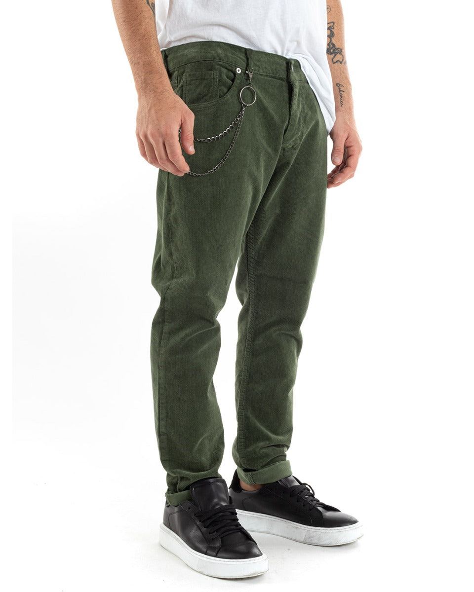 Men's Long Velvet Solid Color Shiny Casual Five Pocket Trousers Green GIOSAL-P5574A
