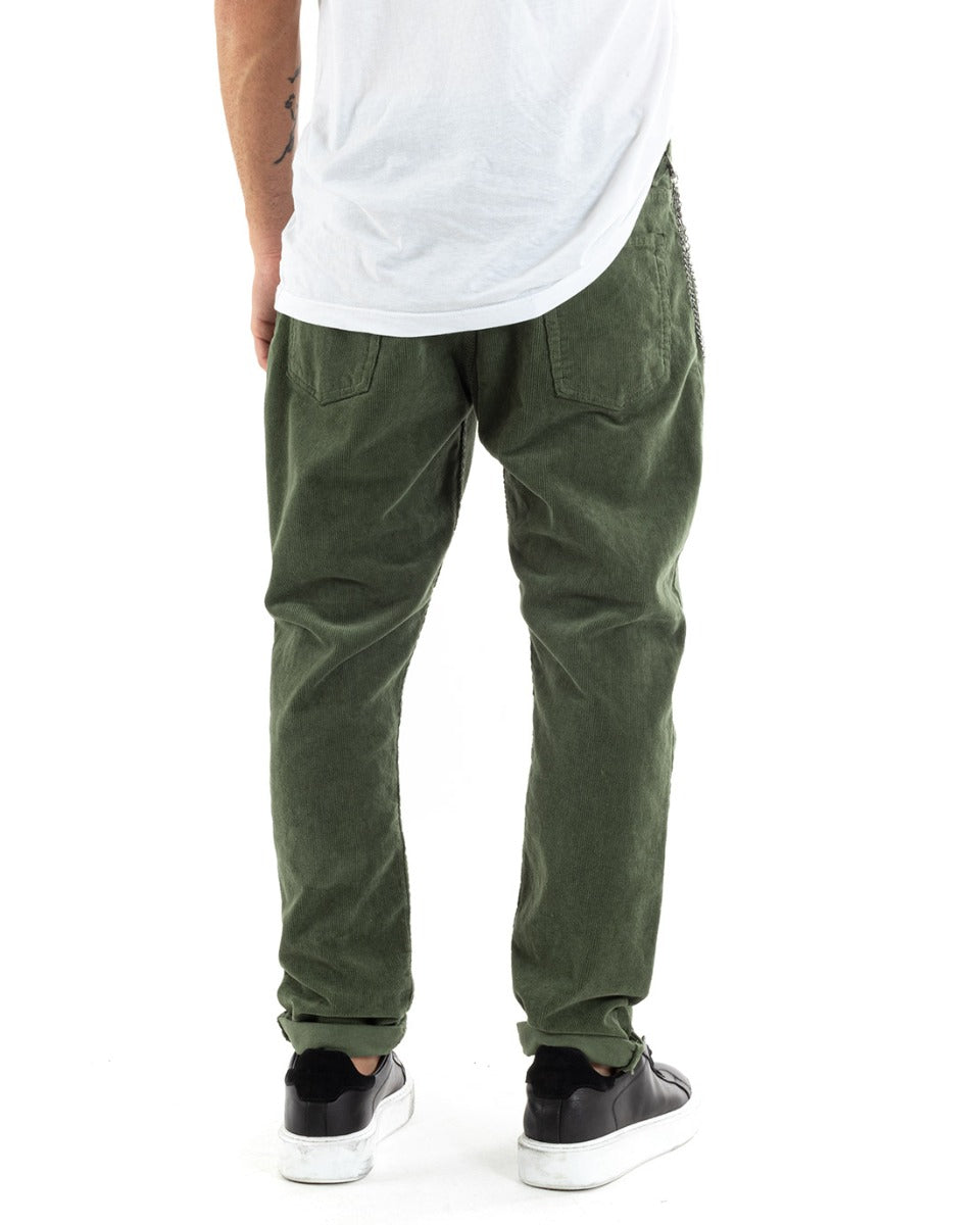 Pantaloni Uomo Cinque Tasche Velluto Millerighe Lucido Casual Verde GIOSAL-P5574A