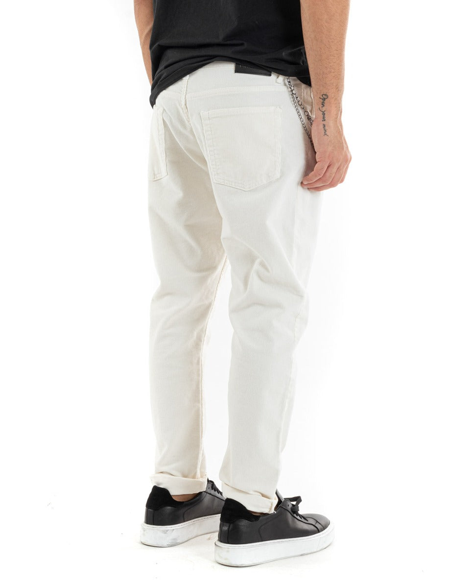 Men's Long Velvet Pants Solid Color Shiny Casual Five Pockets Cream GIOSAL-P5575A