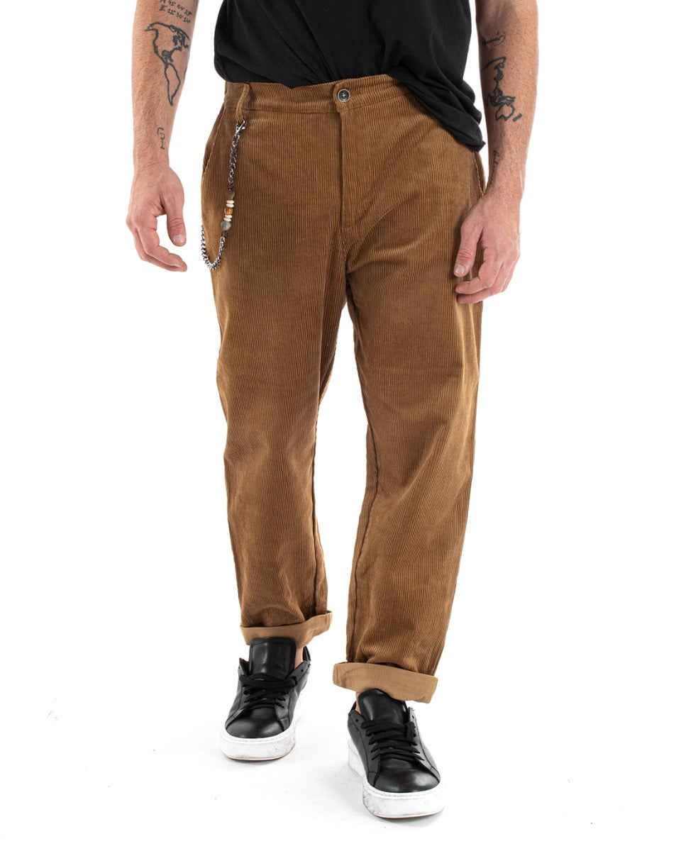 Pantaloni Uomo Tasca America Velluto Millerighe Costine Casual Tabacco GIOSAL-P5580A