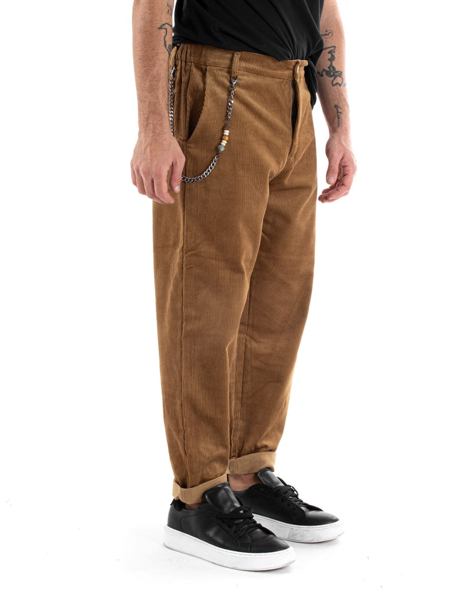 Pantaloni Uomo Tasca America Velluto Millerighe Costine Casual Tabacco GIOSAL-P5580A