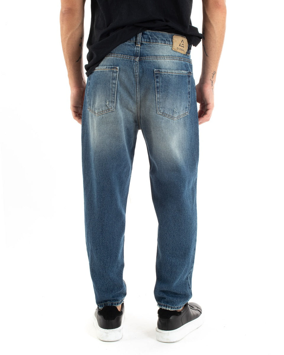 Pantaloni Jeans Uomo Loose Fit Denim Sabbiato Con Rotture Cinque Tasche GIOSAL-P5586A