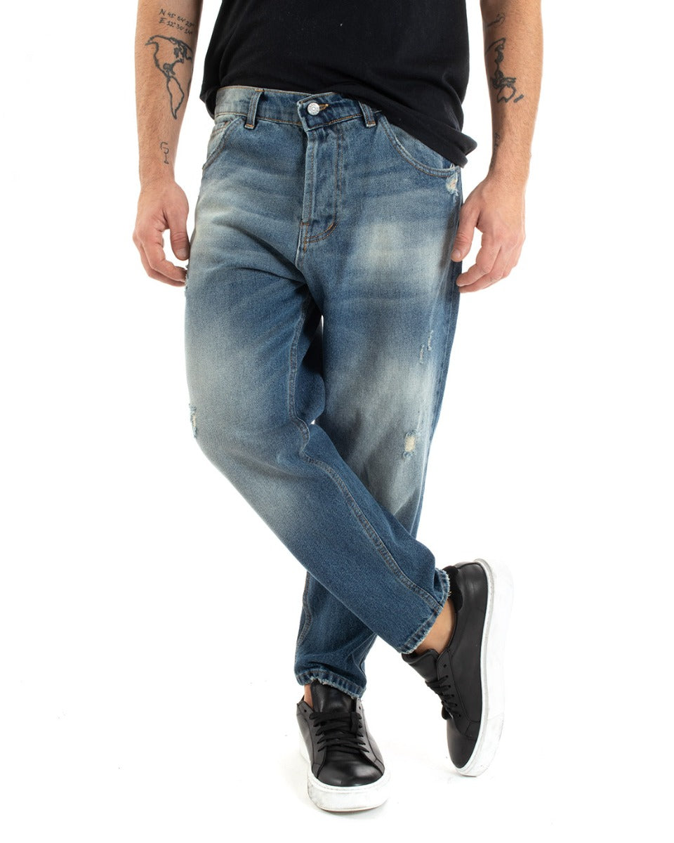 Pantaloni Jeans Uomo Loose Fit Denim Sabbiato Con Rotture Cinque Tasche GIOSAL-P5586A