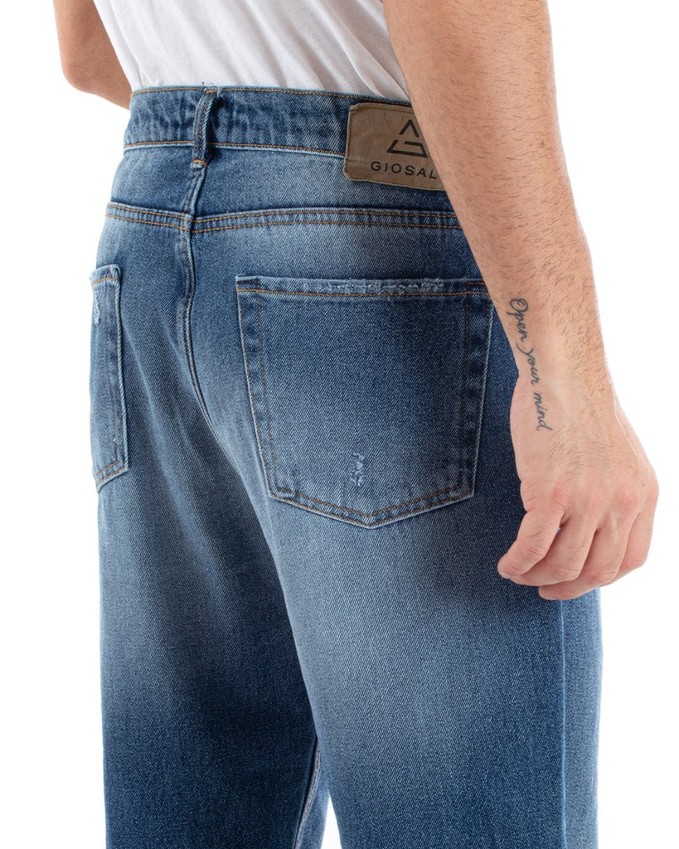 Pantaloni Jeans Uomo Loose Fit Denim Con Rotture Cinque Tasche GIOSAL-P5587A