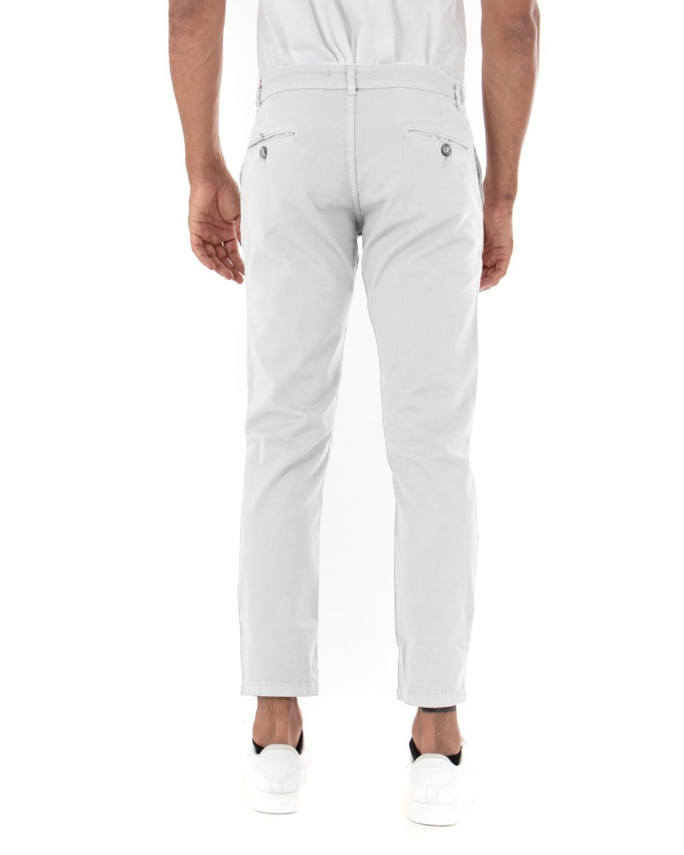 Paul Barrell Classic Long Men's Solid Color White Trousers GIOSAL-P5589A