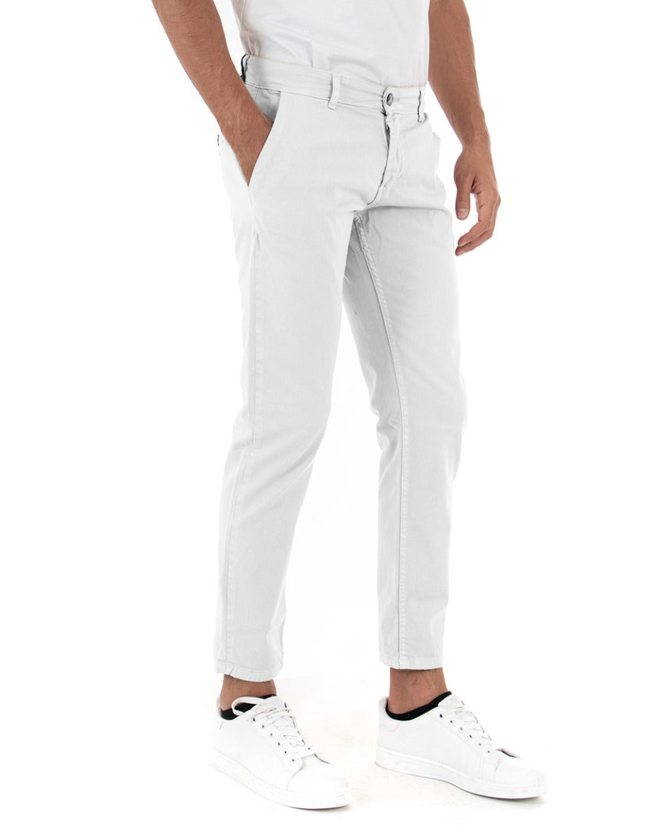 Paul Barrell Classic Long Men's Solid Color White Trousers GIOSAL-P5589A