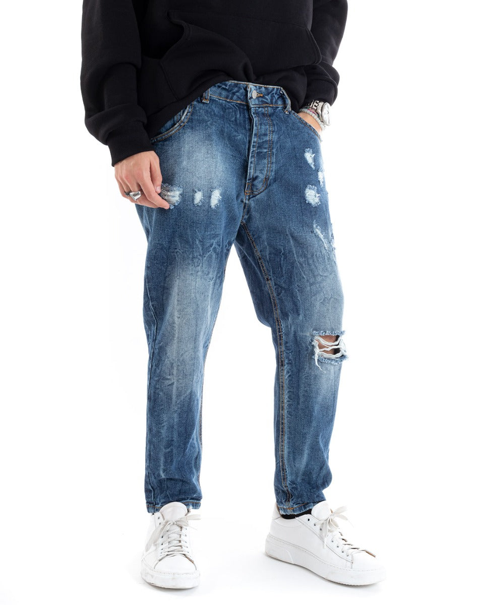 Pantaloni Jeans Uomo Loose Fit Denim Con Rotture Cinque Tasche Casual GIOSAL-P5590A