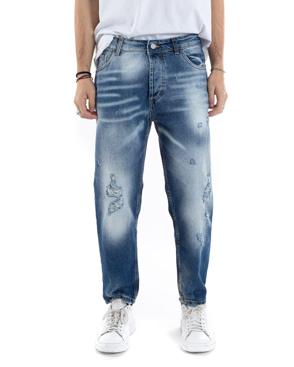 Men's Jeans Trousers Loose Fit Denim With Breaks Stone Washed Five Pockets GIOSAL-P5592A