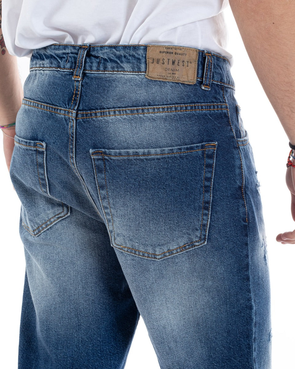 Pantaloni Jeans Uomo Loose Fit Denim Con Rotture Stone Washed Cinque Tasche GIOSAL-P5592A