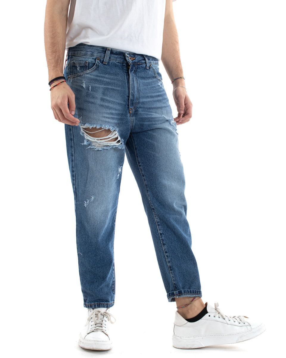 Pantaloni Jeans Uomo Loose Fit Denim Con Rotture Cinque Tasche Casual GIOSAL-P5595A