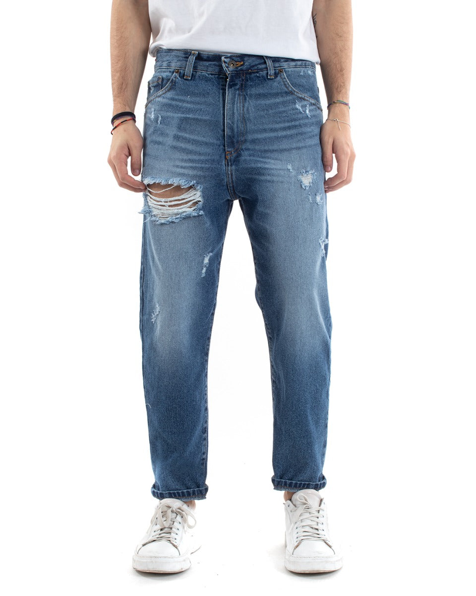 Pantaloni Jeans Uomo Loose Fit Denim Con Rotture Cinque Tasche Casual GIOSAL-P5595A