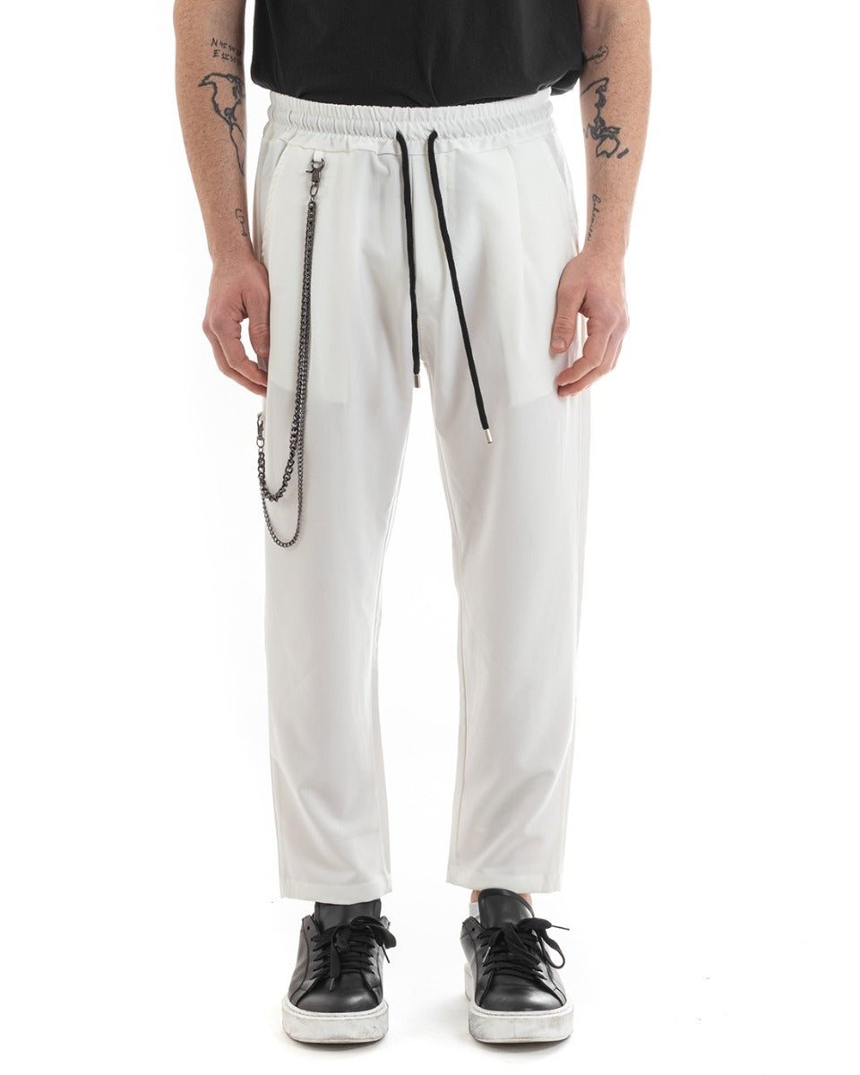 Pantalone Uomo Pantalaccio Viscosa Elastico Casual Tinta Unita Bianco GIOSAL-P5609A