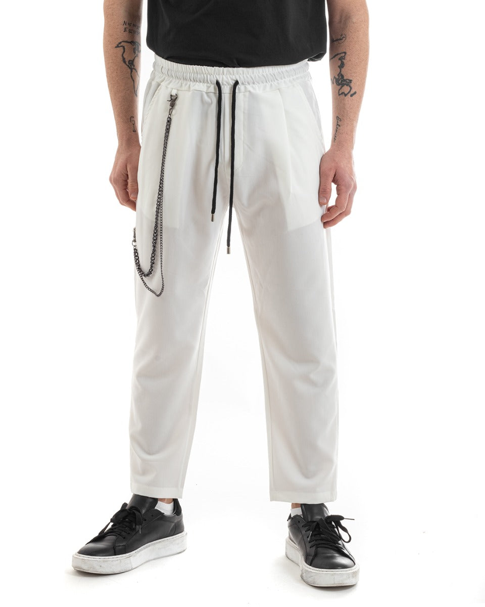 Pantalone Uomo Pantalaccio Viscosa Elastico Casual Tinta Unita Bianco GIOSAL-P5609A