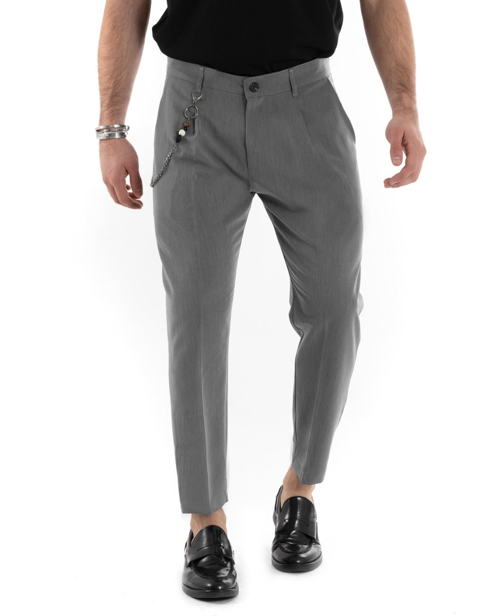 Men's Long Viscose Solid Color Casual Gray Trousers GIOSAL-P5610A