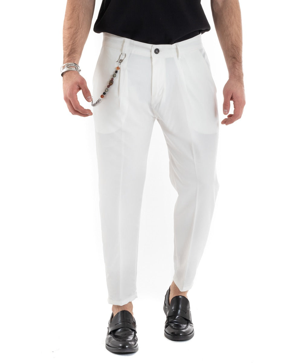 Pantaloni Uomo Tasca America Viscosa Bianco Capri Casual Classico Pinces GIOSAL-P5617A