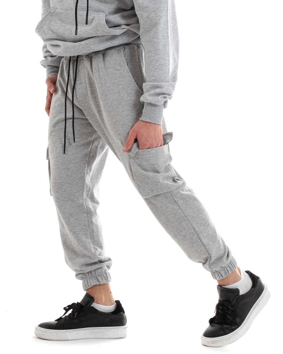 Men's Long Cargo Pants Solid Color Casual Elastic Gray GIOSAL-P5618A