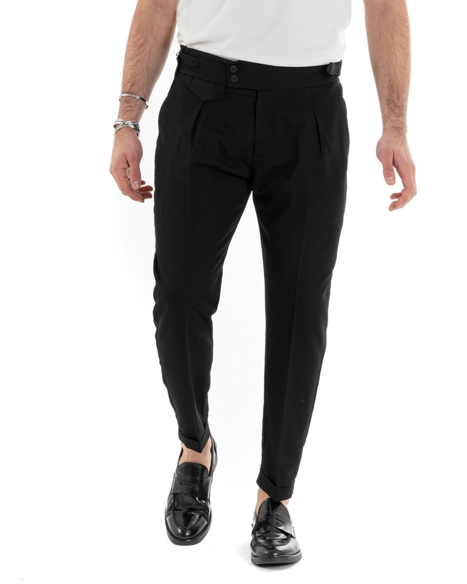 Men's Long Viscose Solid Color Classic Casual Buckle Trousers Black GIOSAL-P5624A