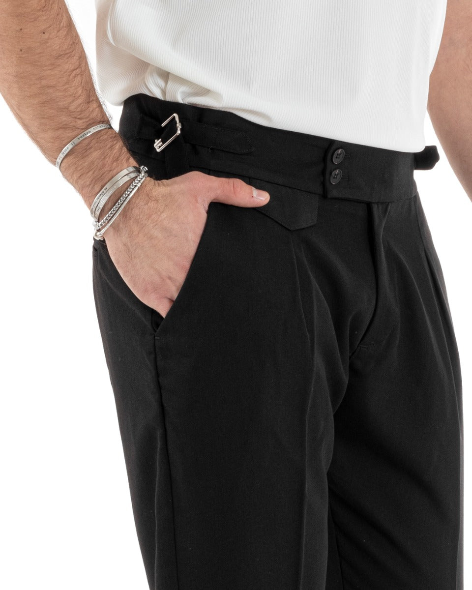 Pantaloni Uomo Tasca America Abbottonatura Allungata Classico Viscosa Fibbia Casual Nero GIOSAL-P5624A