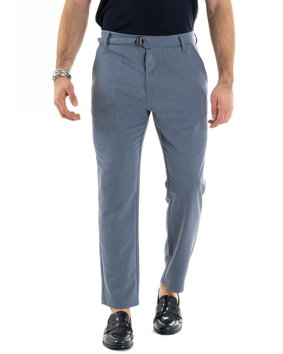 Men's Long Viscose Solid Color Denim Trousers with Classic Buckle GIOSAL-P5626A