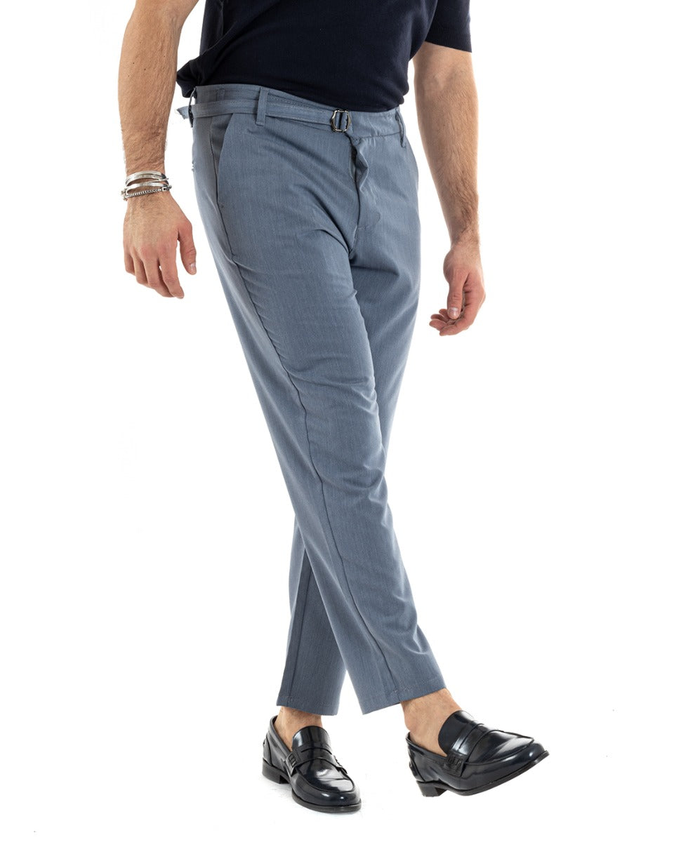 Men's Long Viscose Solid Color Denim Trousers with Classic Buckle GIOSAL-P5626A