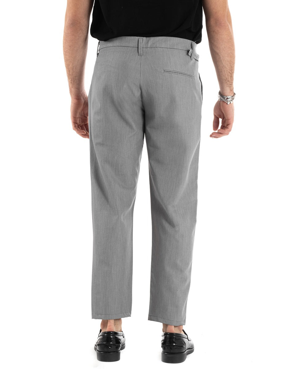 Pantaloni Uomo Tasca America Classico Viscosa Fibbia Casual Grigio GIOSAL-P5628A