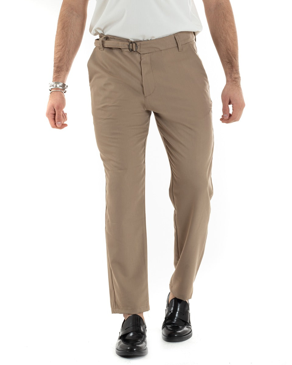 Pantaloni Uomo Tasca America Classico Viscosa Fibbia Casual Camel GIOSAL-P5629A