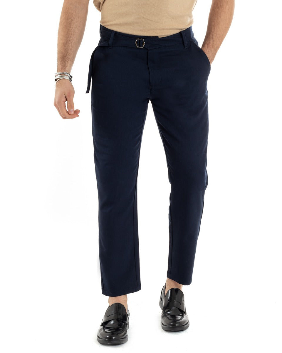 Pantaloni Uomo Tasca America Classico Viscosa Fibbia Casual Blu GIOSAL-P5630A