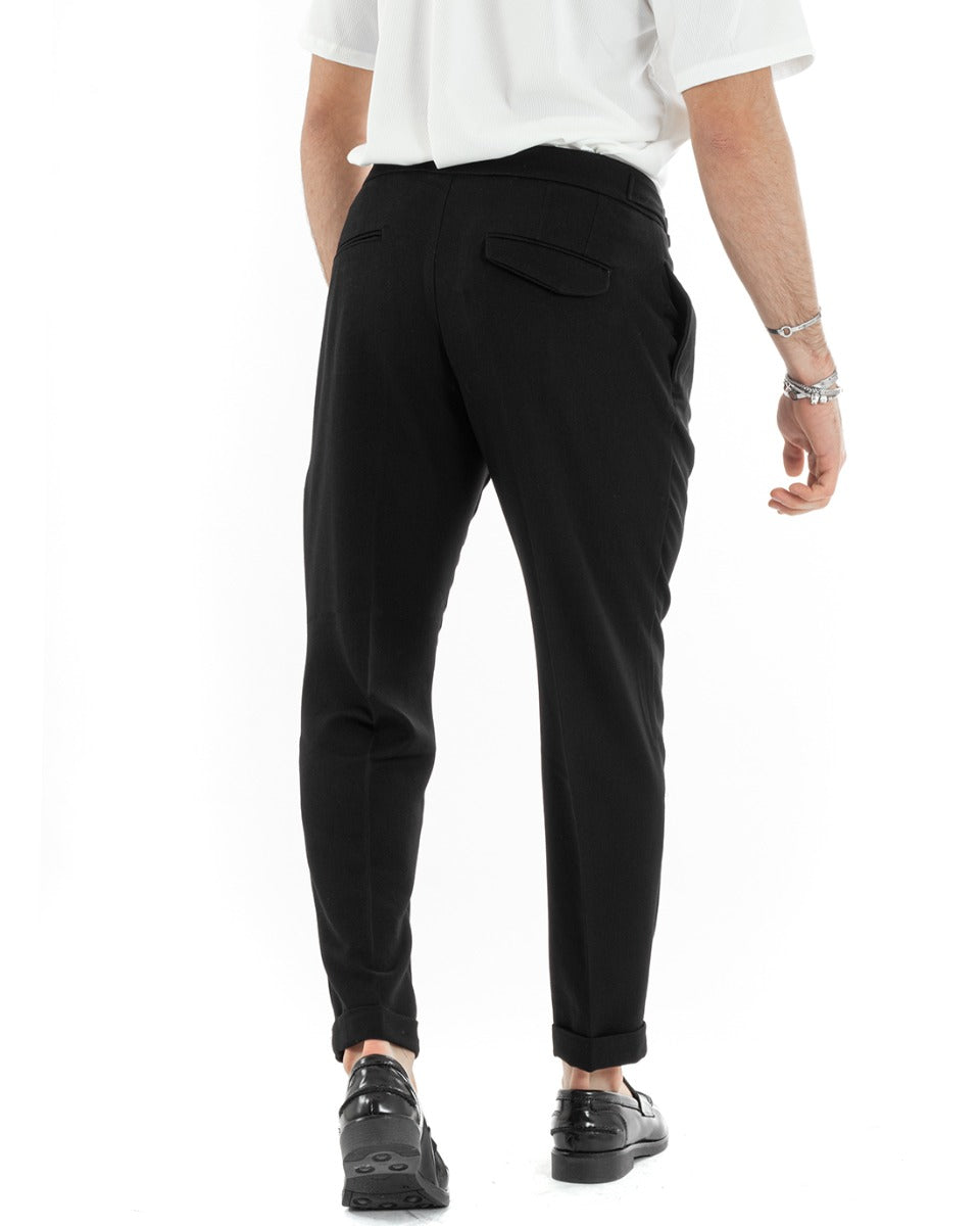 Pantaloni Uomo Tasca America Abbottonatura Allungata Classico Viscosa Fibbia Casual Nero GIOSAL-P5632A