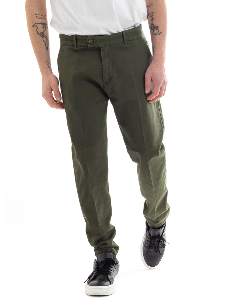 Pantaloni Jeans Uomo Regular Fit Tasca America Bottone Allungato Casual Verde GIOSAL-P5633A