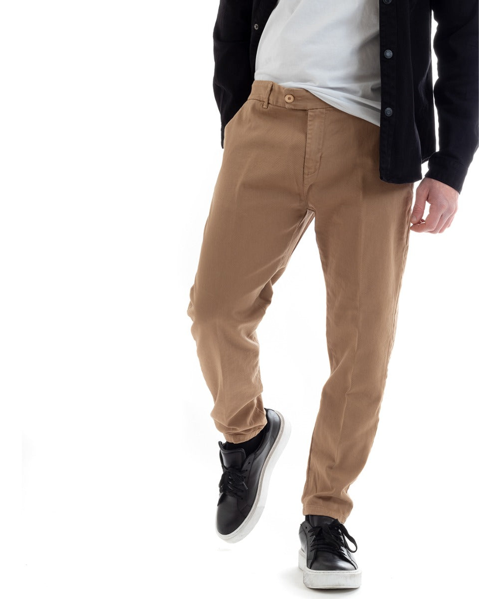 Men's Long Jeans Trousers Solid Color Camel Elongated Button Casual GIOSAL-P5634A