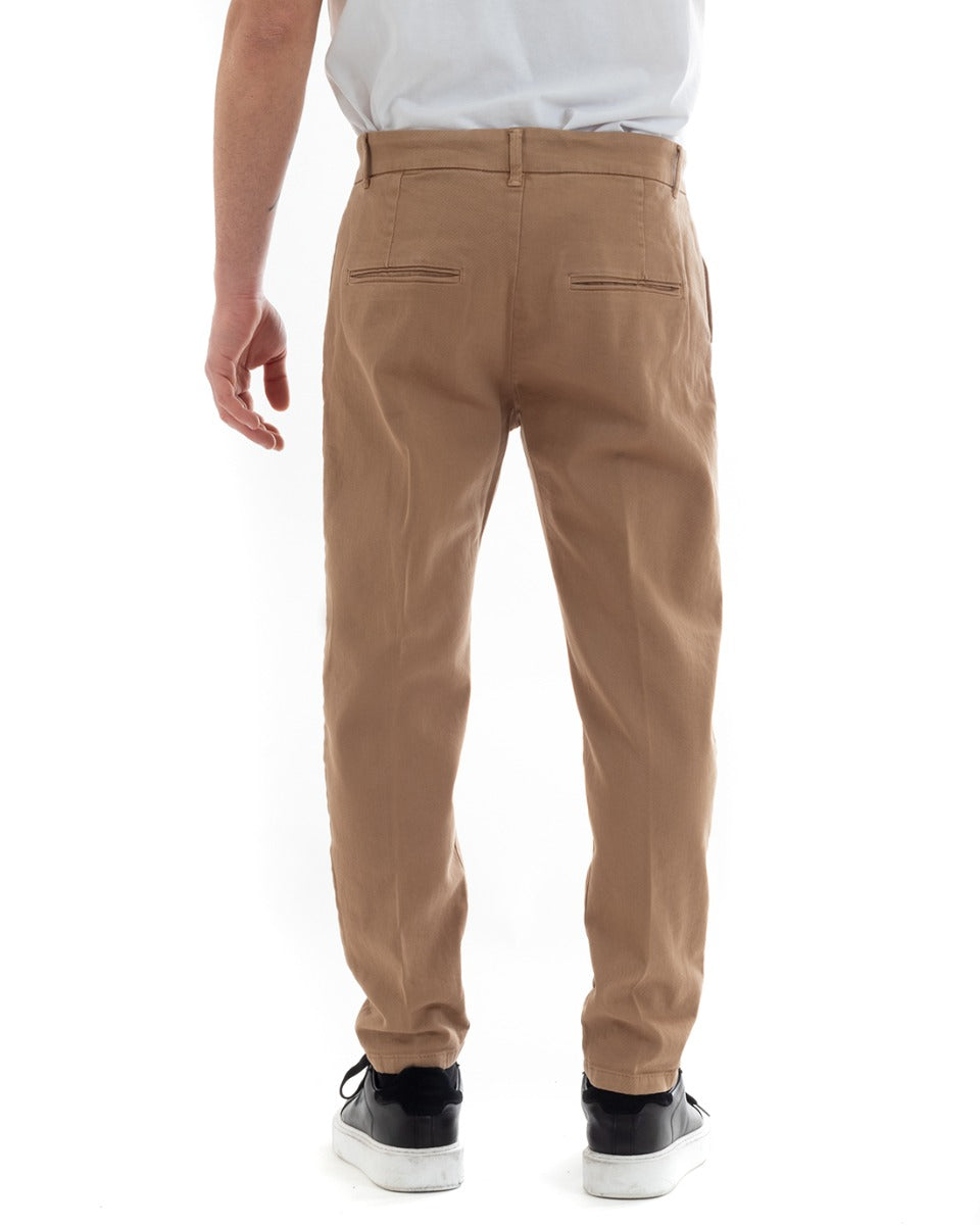 Men's Long Jeans Trousers Solid Color Camel Elongated Button Casual GIOSAL-P5634A