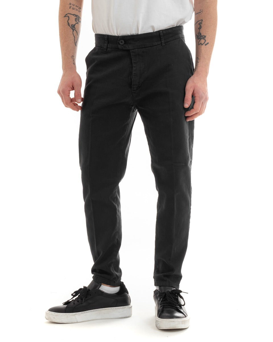Men's Jeans Trousers Regular Fit America Pocket Elongated Button Casual Black GIOSAL-P5636A